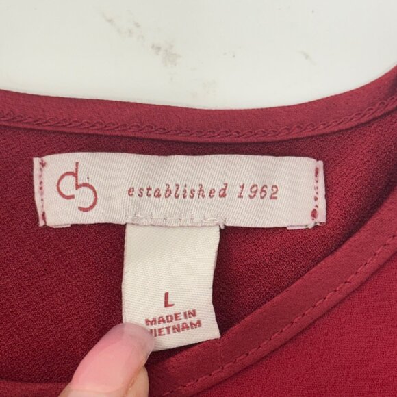 Established Women Red Sher Long Sleeve Pullover Blouse SZ L Spandex Keyhole Back - Picture 3 of 13